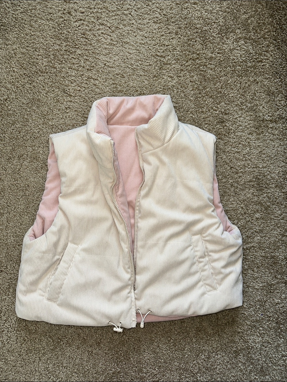 Nordstrom Thread & Supple Reversible Cream & Pink Puffer Vest - Corduroy Style